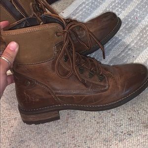 Brown short winter leather boots